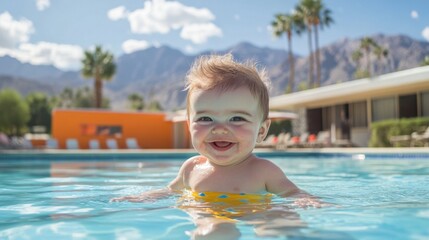 Baby enjoying playful splash in pool