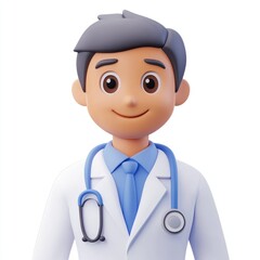 Cheerful cartoon doctor character portrait.
