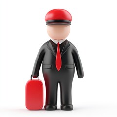 Cartoon chauffeur figure stands ready for travel.