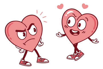 Cartoon Hearts with Attitude Happy, Loving Hearts & Angry, Disapproving One on Isolated