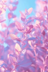 Fototapeta premium Stylized garden illustration featuring pink and purple leaves with a soft, pastel color palette and a minimalistic, artistic style