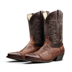 Brown leather cowboy boots