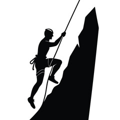 Obraz premium Silhouette of a Climber Ascending a Steep Rock Face