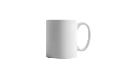 Isolated white ceramic mug with handle on a  transparent background perfect for branding and mockups use 