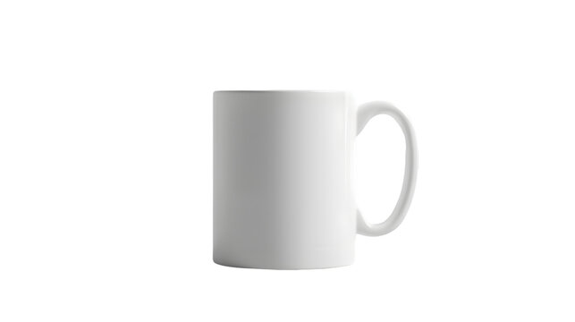Isolated white ceramic mug with handle on a  transparent background perfect for branding and mockups use 
