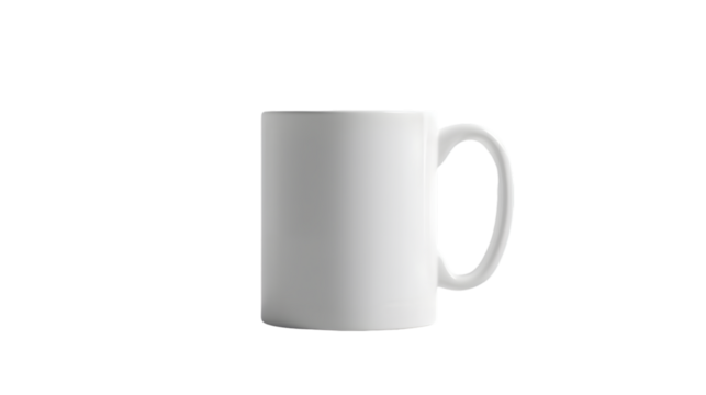 Isolated white ceramic mug with handle on a  transparent background perfect for branding and mockups use 