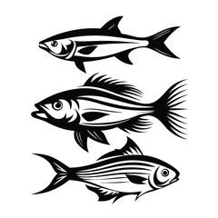 Stylish Silhouette of Three Fish Swimming Upwards in a Stacked Black and White Design