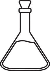 laboratory flask line art, black outline, vector and illustration, coloring book page line art drawing