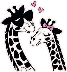 Naklejka premium Romantic Giraffes Couple T-Shirt Design