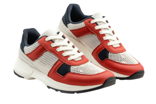 Stylish red white sneakers perfect for a sporty look Creamy off white mesh and a bold red leather