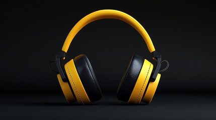Naklejka premium Neon-lit cityscape with yellow wireless headphones in focus