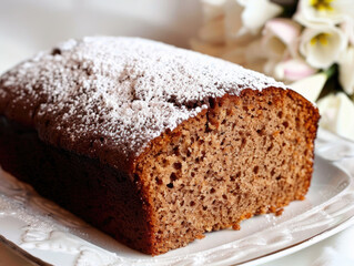Chocolate loaf cake on plate