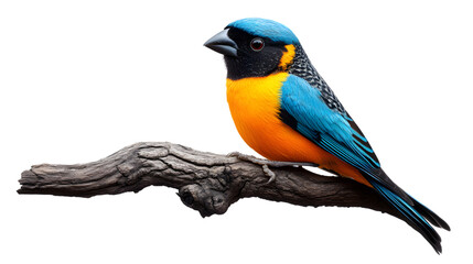 Fototapeta premium Vibrant Bird Perched on a Branch with Stunning Blue and Orange Feathers Ideal for Nature and W