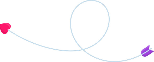 A colorful cupid's arrow with a heart-shaped tip, following a curved path.