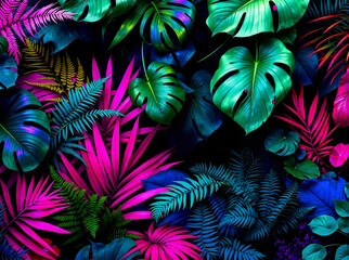 Colorful Tropical Foliage Illustration Background Detailed Design, Generative AI