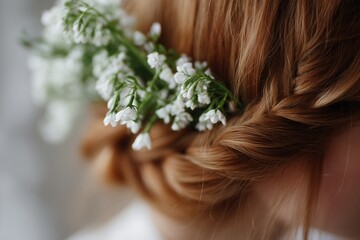 Fototapeta premium Braid Decorated with White Flowers in Natural Style