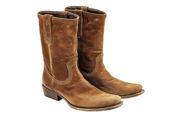 Brown Suede Cowboy Boots Pair Stylish Western Footwear Classic Design Closeup Shot