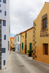 Colorful Traditional Street in Gran Canaria Old Town, Charming narrow street with colorful buildings and stone architecture in a historic.