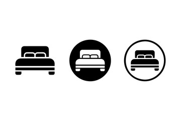 Bed Icons Set – Minimal Black and White Hotel and Sleep Symbol Collection