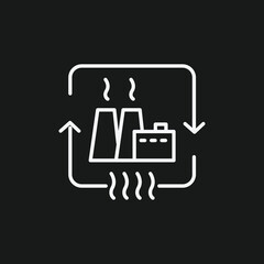 Industrial Plant and Recycling Symbol Icon White Lines on Black for Sustainability and Eco-Friendly Technology