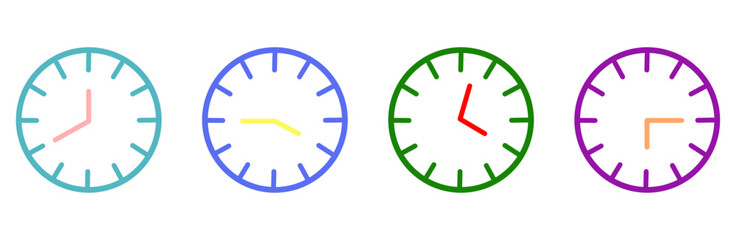 Time, date and address icon set. Calendar, clock, location. Editable stroke. Linear vector outline illustration. Vector illustration.	