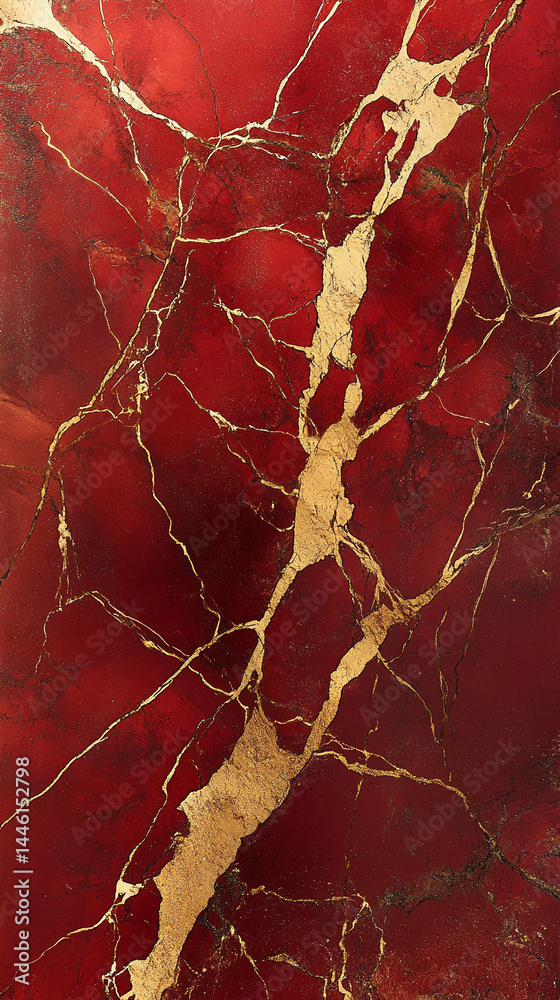 Aufkleber red marble texture with gold veins, creating a luxurious and elegant appearance, showcasing a rich a