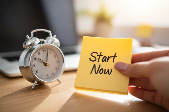 Overcoming Procrastination: Motivational Sticky Note with Ticking Clock for Focused Productivity