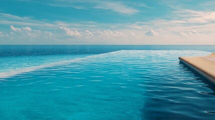 Infinity Pool Meets Horizon: Capturing the perfect fusion of tranquility and luxury with a captivating vista. A crystalline pool seamlessly merges with the boundless ocean, where sky embraces sea.