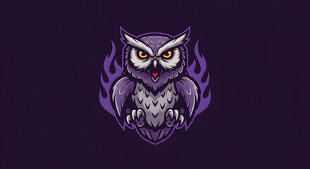 Fototapeta premium Purple Owl Mascot with Flames