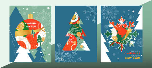 Merry Christmas and Happy New Year greeting card, poster, template, Layout, banner. Vintage simple design typography	