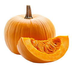 Sliced pumpkin displayed on a transparent background showcasing its bright orange interior and rich texture, Sliced pumpkin isolated on transparent background