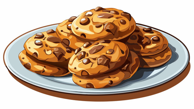 Freshly baked cookies, warm and full of gooey chocolate.
Neatly arranged on a white plate with soft shadows.
A comforting and delicious visual for digital art.
Isolated cleanly, ready for vector appli