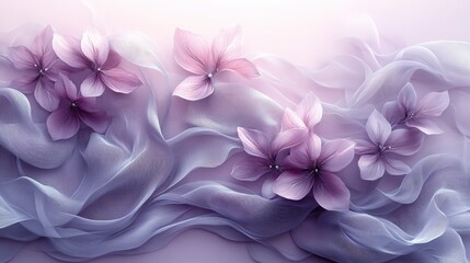 Ethereal purple floral arrangement with soft draping fabric adding a touch of dreamy elegance