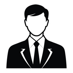 Isolated Silhouette Professional Man in Dark Suit with Tie, Faceless, Black and White