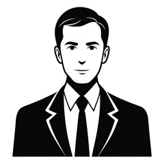 Monochrome Elegant Male Portrait Illustration; Business Attire, Confident Appearance