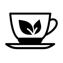 tea cup with leaf herbal tea silhouette on transparent background for web and graphic design