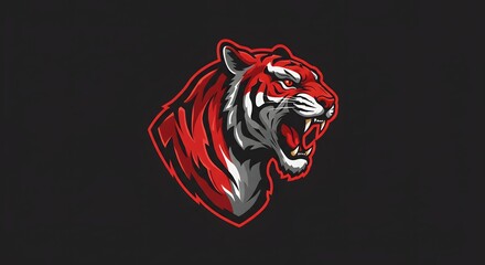 Roaring Tiger Head Red and Gray