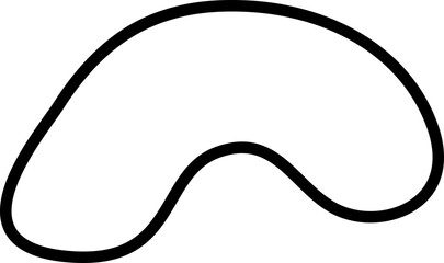 Black line drawing of an abstract organic shape with a blobby, arc-like structure and smooth, curved edges.