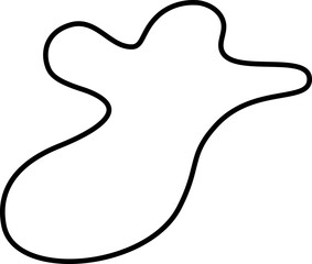 Asymmetrical fluid shape with an irregular contour and smooth curves, drawn with a black line.