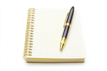 Naklejka premium Pen and spiral notebook still life on white background