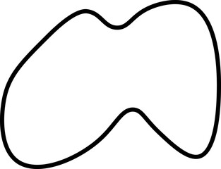 Black line drawing of a freeform shape with smooth, flowing contours and a simple organic structure.