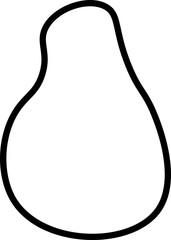 Organic abstract shape with a hand-drawn black outline and flowing, irregular contours forming a minimalist figure.