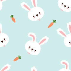 Seamless pattern with rabbits and carrots vector background.