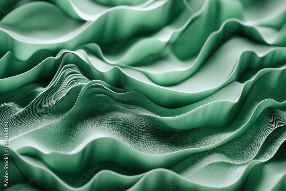 Poster Abstract green background featuring dynamic waves with smooth textures and subtle variations in tones, green abstract background with moving waves