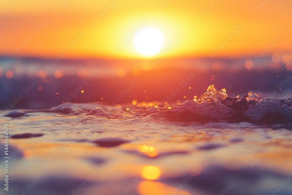Poster capturing the vibrant sunset over the ocean with a smartphone closeup, capturing sunset on smartphon