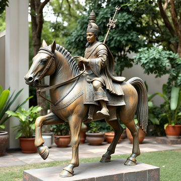 Sculpture of Sudsakhon riding horse named Ninmangkon. Sudsakhon is a fictional character in Sunthorn Phu's story Phra Aphai Mani, written in Thailand during the Rattanakosin period.