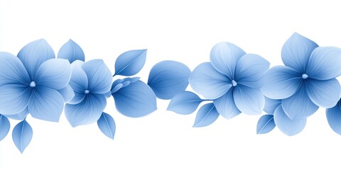 Delicate Blue Flowers and Leaves Horizontal Border