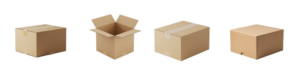 Set Of Delivery Box Or Cardboard box isolated on transparent background, PNG 