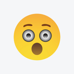 Obraz premium Rounded surprised shocked wow emoji reaction vector illustration.