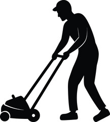silhouette of a person mowing lawn on white Durian fruit icon vector on white background.eps